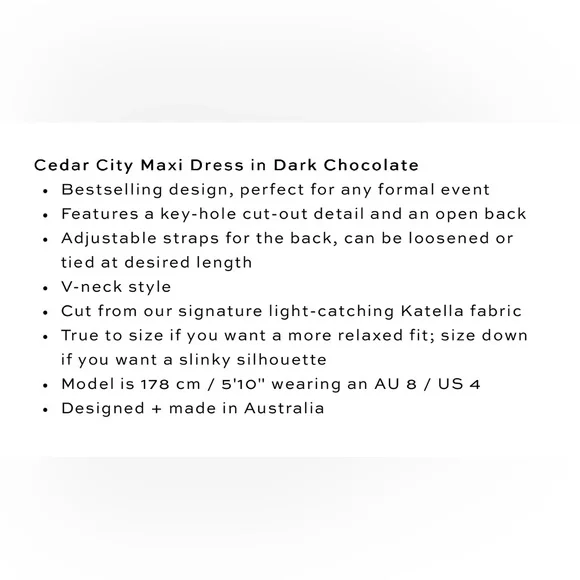 Bec & Bridge Cedar City Maxi Dress in Dark Chocolate Size US 6 NWT - Picture 14 of 15